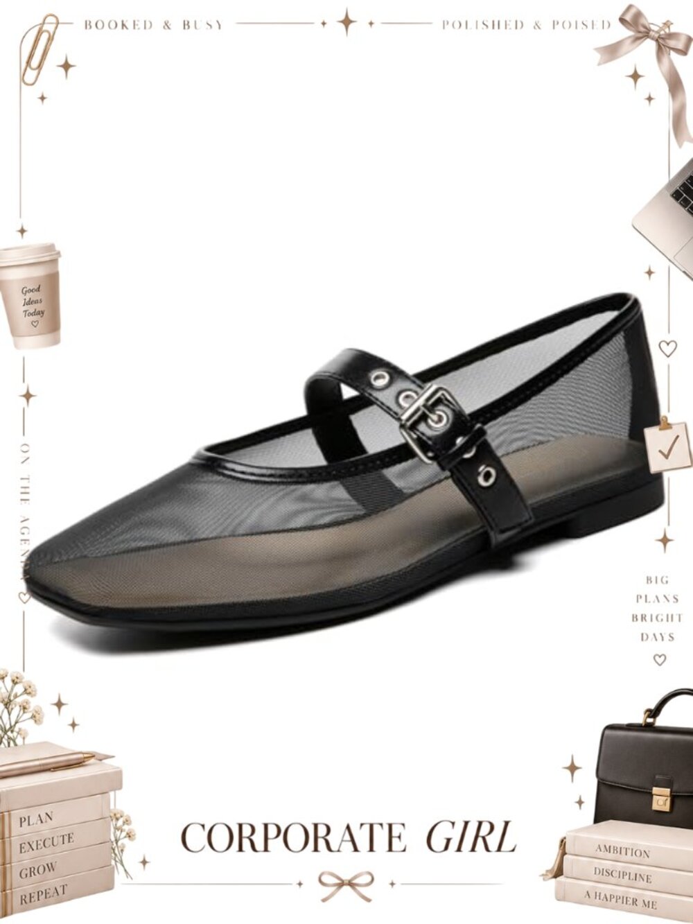 Mesh Ballet Flats Square Toe Mary Jane Comfortable Casual Ballerina Shoes